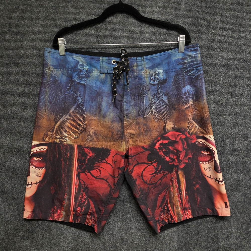 More Core Division MCD Board Shorts Mens 34 10" Swim Trunks Dark Side Y2K FLAW
